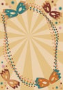 Carnival background with multicolored confetti and carnival masks in art deco style