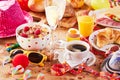 Carnival breakfast with colorful party accessories