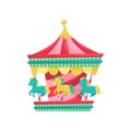 Carnival carousel with horses. Funfair attraction. Amusement park equipment. Entertainment theme. Flat vector icon Royalty Free Stock Photo
