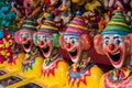 Carnival clown heads in side show alley