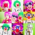 Carnival collage of photos of children with clown wig Royalty Free Stock Photo