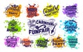 Carnival collection logos, stamps, phrases, lettering compositions. Big set of Festival templates Royalty Free Stock Photo