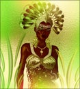 Carnival dancer woman in green feathers and headdress Royalty Free Stock Photo