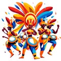 Carnival dancers and drummers in colorful costumes, vector illustration generative AI