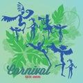 carnival dancers silhouette with leaves background. Vector illustration decorative design