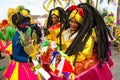 Carnival in the Dominican Republic, girls in colored costumes at the festival