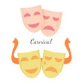 Carnival drama masks symbols of theatre play isolated on white Royalty Free Stock Photo