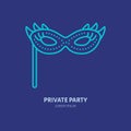 Carnival face mask line icon. Vector logo for private party service or event agency. Linear illustration of festival