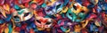 Carnival Face Masks Confetti Pattern Header. Generative AI Royalty Free Stock Photo