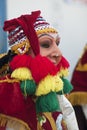 Carnival festival of the Virgen del Carmen in the town of Paucartambo celebrating singing, dancing with masks with exaggerated