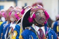 Carnival festival of the Virgen del Carmen in the town of Paucartambo celebrating singing, dancing with masks with exaggerated