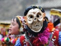 festival of the Virgen del Carmen in the town of Paucartambo celebrating singing, dancing with masks with grotesque