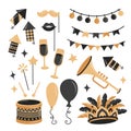 Carnival festive element collection in flat style on white background