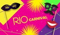 RIO Carnival festive poster Mardi Gras, Brazilian Festival sign template vector Royalty Free Stock Photo