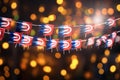 Carnival flags on bokeh background. 3d rendering, A garland of Malaysia national flags on an abstract blurred background, AI Royalty Free Stock Photo