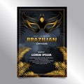 carnival flyer poster design with dark golden carnival mask and palm leaves Royalty Free Stock Photo