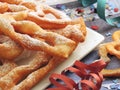 Front view of Chiacchiere, typical dessert of the carnival, Italian food