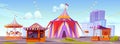 Carnival fun fair, amusement park with circus tent