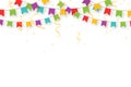 Carnival garland with flags, confetti and ribbons. Decorative colorful party pennants for birthday celebration Royalty Free Stock Photo