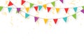 Carnival garland with flags, confetti and ribbons. Decorative colorful party pennants for birthday celebration Royalty Free Stock Photo
