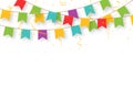 Carnival garland with flags, confetti and ribbons. Decorative colorful party pennants for birthday celebration Royalty Free Stock Photo