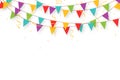 Carnival garland with flags, confetti and ribbons. Decorative colorful party pennants for birthday celebration Royalty Free Stock Photo
