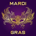 Carnival golden face mask for Mardi Gras invitation, greeting ca