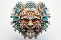 Carnival gree mask for the festival. Aztec traditional, ceremonial mask on white background. Warrior mask. Tribal totem