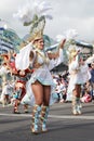 SANTA CRUZ DE TENERIFE, CANARY ISLANDS - circa FEBRUARY 2018: Carnival groups and costumed characters, parade through the streets Royalty Free Stock Photo