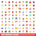 100 carnival icons set, cartoon style Royalty Free Stock Photo