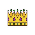 Carnival king crown for Mardi Gras. Isolated single symbol on white background