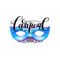 Carnival lettering logo design with mask and hand written word