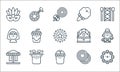 carnival line icons. linear set. quality vector line set such as tambourine, popcorn box, swing, cymball, magic hat, fortune