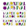 Carnival mardi gras sticker text set