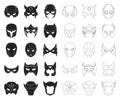Carnival mask black,outline icons in set collection for design.Mask on the eyes and face vector symbol stock web Royalty Free Stock Photo