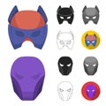 Carnival mask cartoon,black,flat,monochrome,outline icons in set collection for design.Mask on the eyes and face vector Royalty Free Stock Photo
