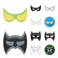 Carnival mask cartoon,black,flat,monochrome,outline icons in set collection for design.Mask on the eyes and face vector Royalty Free Stock Photo