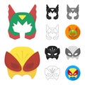 Carnival mask cartoon,black,flat,monochrome,outline icons in set collection for design.Mask on the eyes and face vector Royalty Free Stock Photo