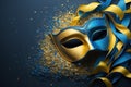 Carnival mask with colorful confetti and streamers. Carnival background Royalty Free Stock Photo