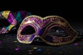 Carnival mask with confetties on black background