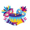 Carnival mask drum feathers Royalty Free Stock Photo
