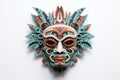 Carnival mask for the festival. Aztec traditional ceremonial mask on white background. Warrior mask. Tribal totem