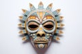 Carnival mask for the festival. Aztec traditional, ceremonial mask on white background. Warrior mask. Tribal totem