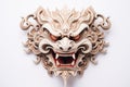 Carnival mask for the festival. Barong mask on a white background. Traditional Balinese dance mask. Craftsmanship and