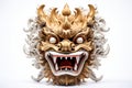 Carnival mask for festival. Barong mask on white background. Traditional Balinese dance mask. Craftsmanship and cultural