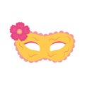 Carnival mask with flower. Festive element for holiday. Flat cartoon vector Royalty Free Stock Photo