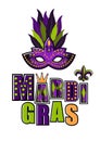 Carnival mask for greeting card.Vector logo of Mardi Gras with mask. Mardi Gras party design.Mardi Gras.Carnival. Fat Tuesday.