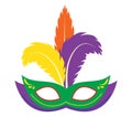Carnival mask icon, flat, cartoon style. Masquerade, holiday party concept. Isolated on white background. Vector Royalty Free Stock Photo