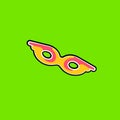 Carnival mask. Icon, sticker for Christmas and New Year holidays. On a green background. Flat cartoon style. Vector illustration Royalty Free Stock Photo