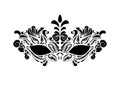 Carnival mask icon black  silhouette isolated on white background. laser cut mask with Venetian embroidery floral decoration Royalty Free Stock Photo